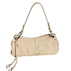 Alfani Pebbled Leather Shoulder Bag Pleated Beige/Cream/Tan Magnetic Closure